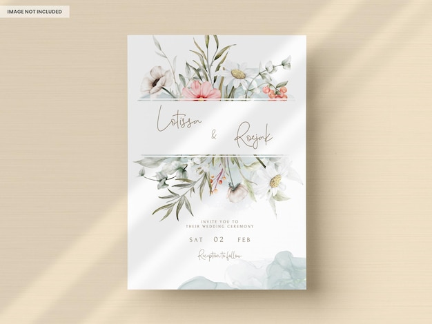 Beautiful watercolor vintage floral wedding invitation card template