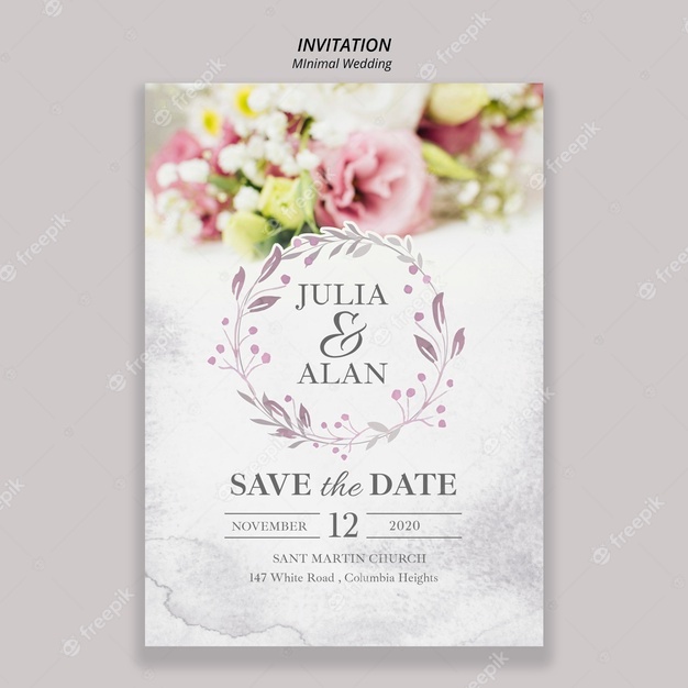 Floral minimal wedding invitation template Free Psd