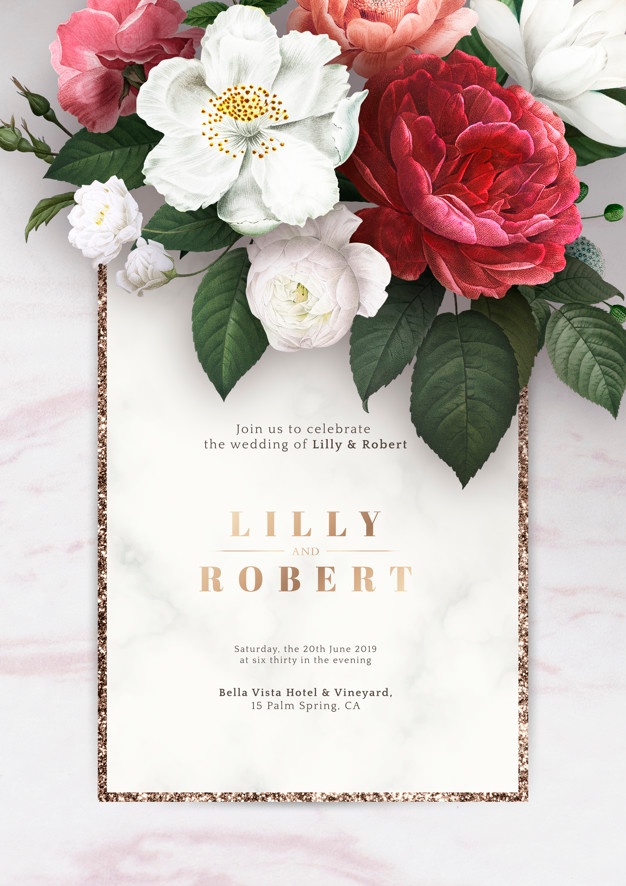 Floral wedding invitation Free Psd