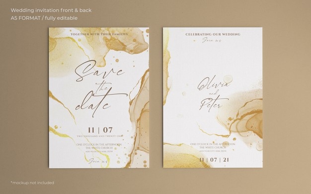 Golden abstract wedding invitation template Free Psd