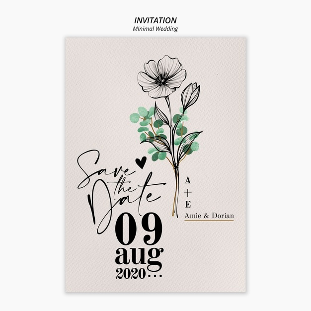 Minimal wedding invitation template Free Psd