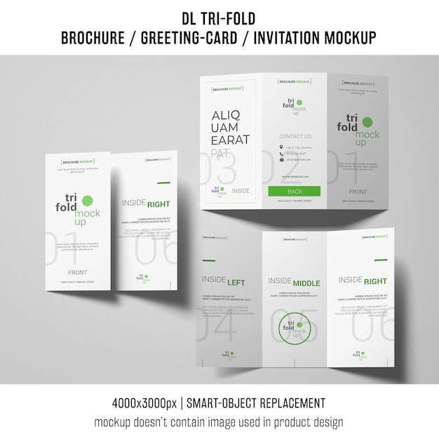 Three trifold brochure or invitation mockups Free Psd